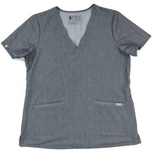 Figs Scrub Top Womens Medium Casma 3 Pocket Top Shirt Nurse Hospital Gray V-Neck
